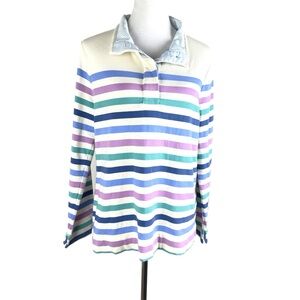 Appleseed's L Striped Rugby Style Long Sleeve Polo Shirt Multicolor Casual Top‎